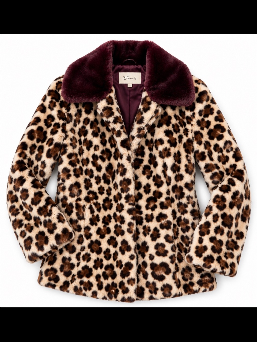 Buddy Love Mob Wife Leopard Print Teddy Jacket with Burgundy Collar